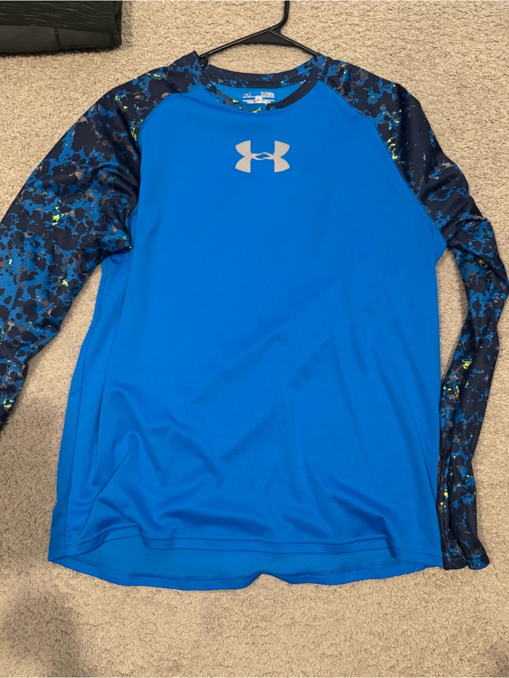 Under Armour Royal Blue Long Sleeve Athletic Top with Navy Camo Sleeves